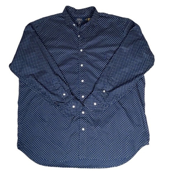 Polo Ralph Lauren Stretch Long Sleeve Navy Polka Dress Shirt Size‎ 1XB - Picture 3 of 7